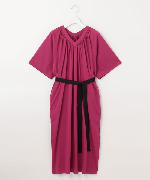 自由区 【WEB限定・洗える・XSサイズあり】ライトギャザーフレアスリーブ ワンピース ローズ系