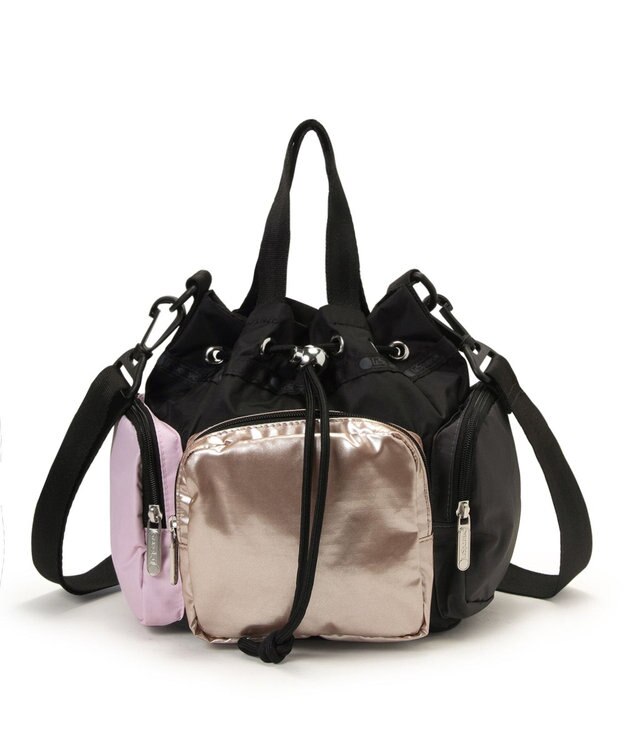 LeSportsac CONV DRAWSTRING CRSSBDY/ブラック/ローズゴールドシャイン/ピンク ブラック/ローズゴールドシャイン/ピンク