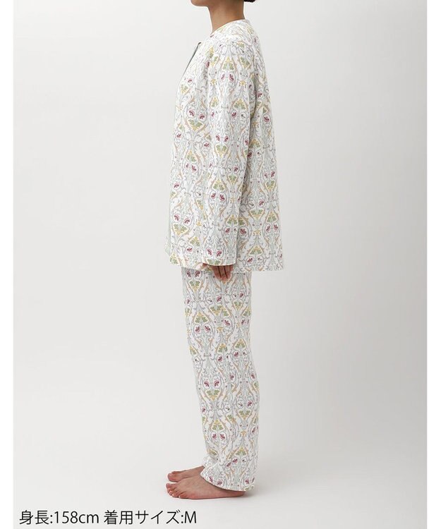 WACOAL パジャマ 長袖 長ズボン 綿混(本体) あったか ミントン レディース NDW426 /ワコール ホワイト