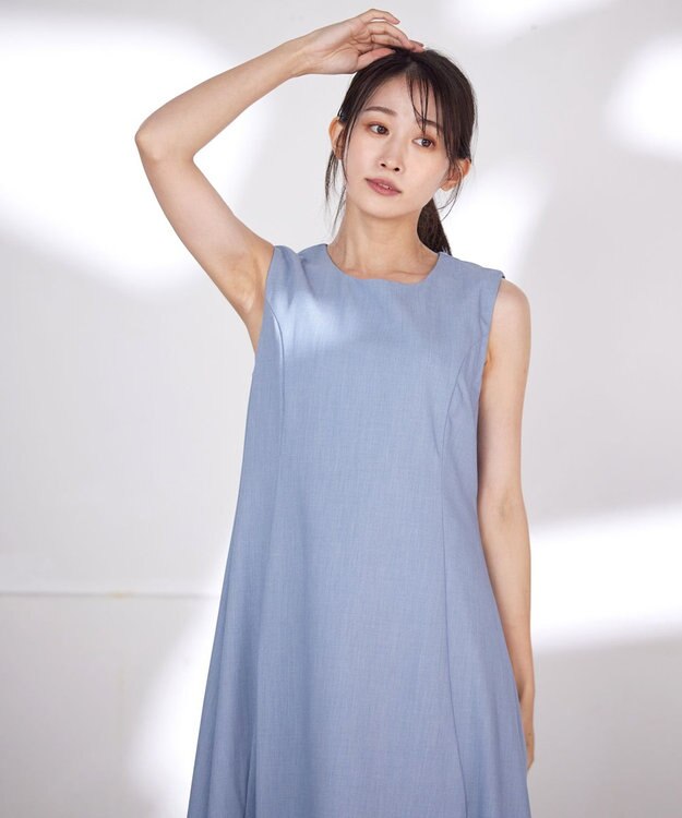 Tiaclasse 【洗える】裾フレアAラインワンピース ブルー
