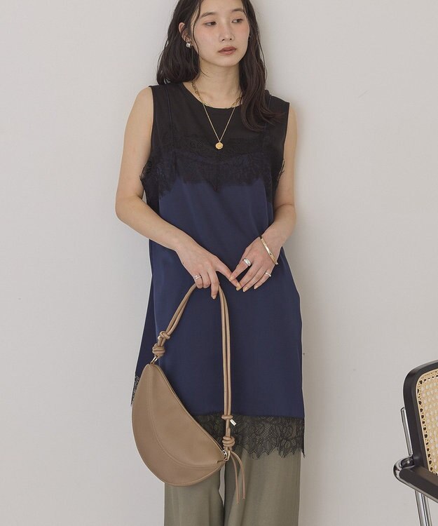 AMERICAN HOLIC レースサテンキャミワンピース Navy