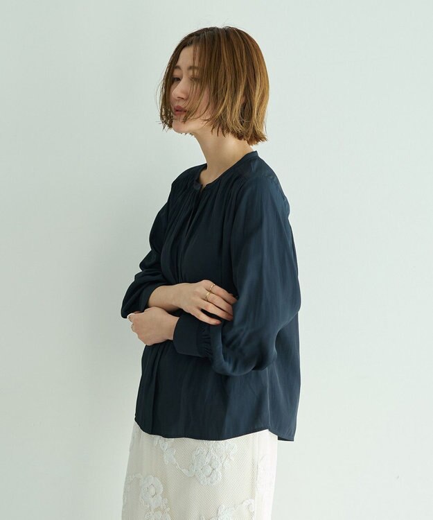 YECCA VECCA ギャザーブラウス Navy