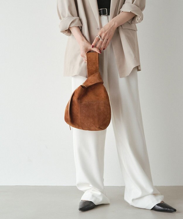 russet 【2025AW新作】本革スエード巾着ハンドバッグ(CE-1582) Brown