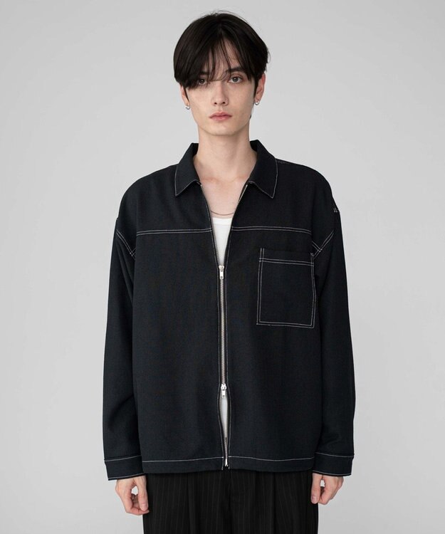 WEGO 【ユニセックス着用ITEM/MLサイズ展開】カラーステッチシャツジャケット ブラック