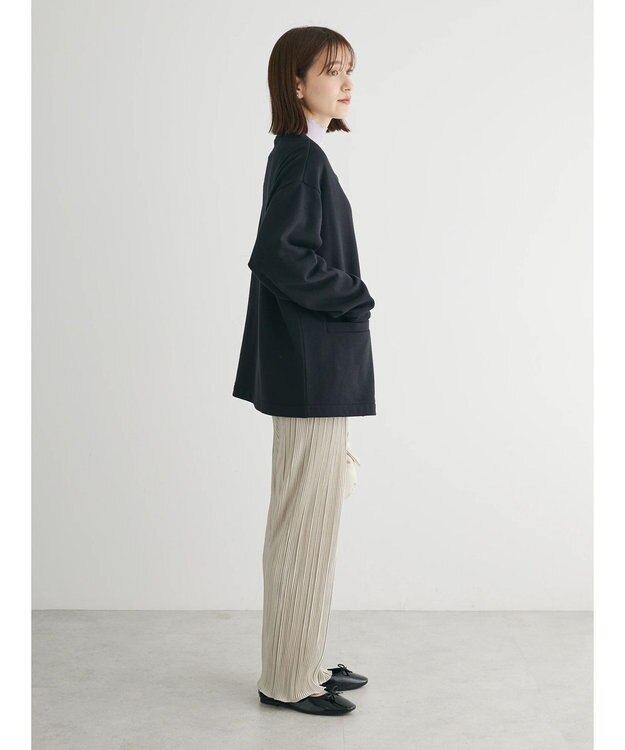 Green Parks 裏起毛ミディ丈ドットボタンカーディガン Black