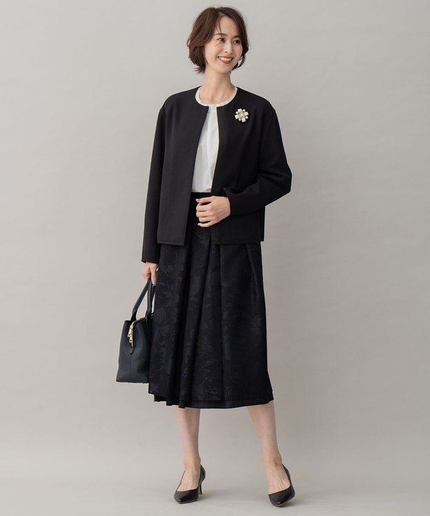 自由区 【XSサイズ～/洗える】ライトダブルクロス ノーカラージャケット ネイビー