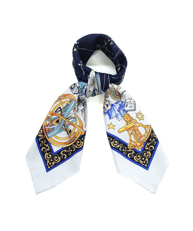 Marca ＜新柄！＞【伝統横濱スカーフ】星の神話 大判 シルクツイル スカーフ シルバーグレー