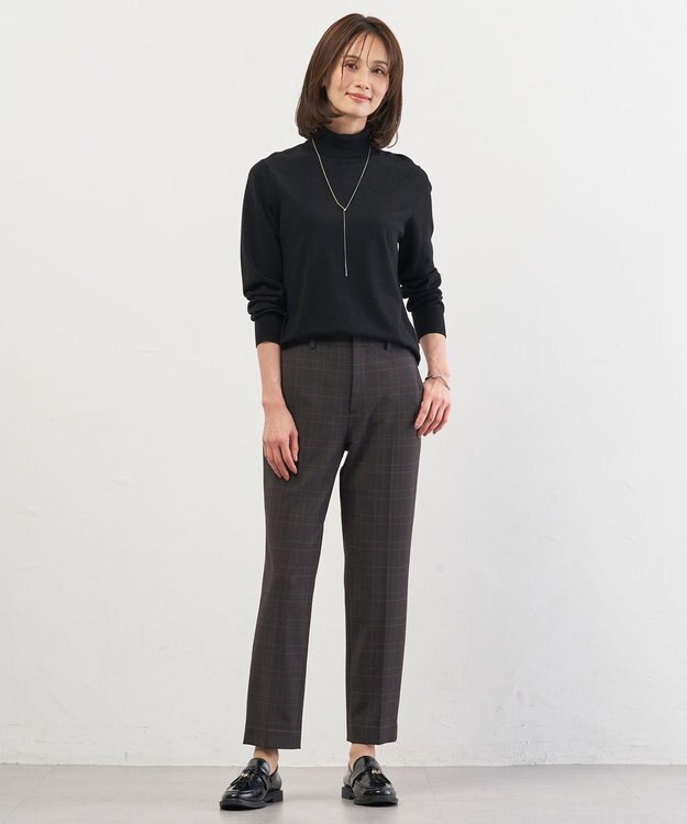J.PRESS LADIES L アルガンシルク チェック テーパード パンツ チャコールチェック系