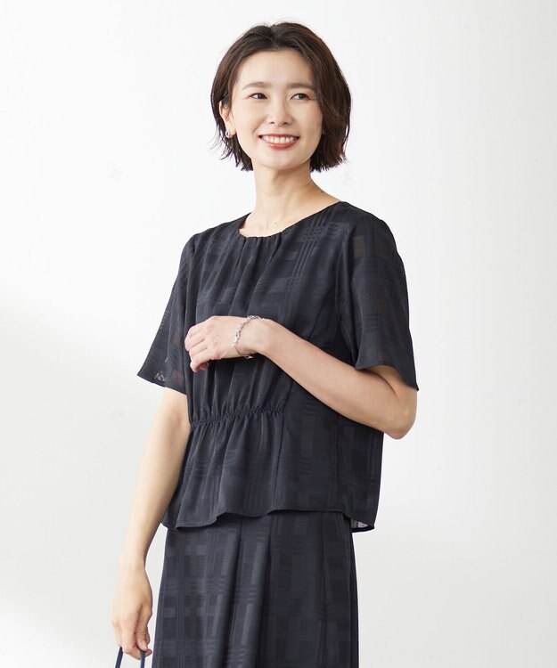 J.PRESS LADIES スラブカラミチェック カットソー ネイビー系