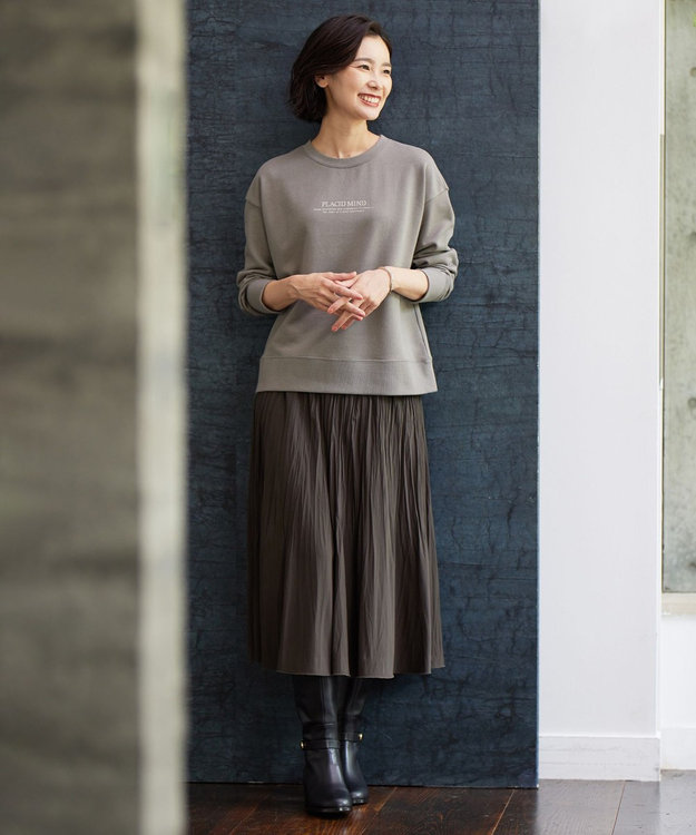 J.PRESS LADIES 【洗える】パウダリージャージー ランダムプリーツ スカート ブラウン系