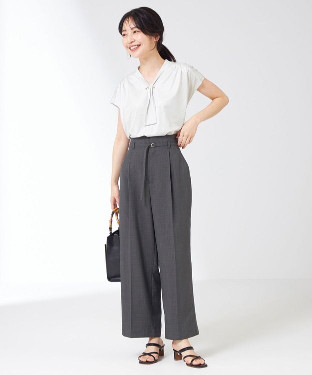 ANY SIS 【洗える】ポリベアボウタイ ブラウス アイスグレー