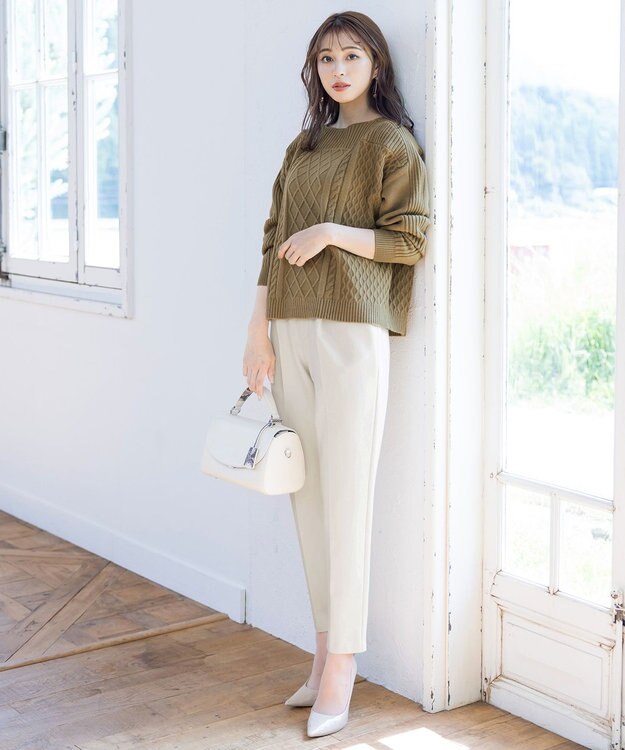 Tiaclasse 【洗える】ケーブル編みドルマンニットトップス カーキ