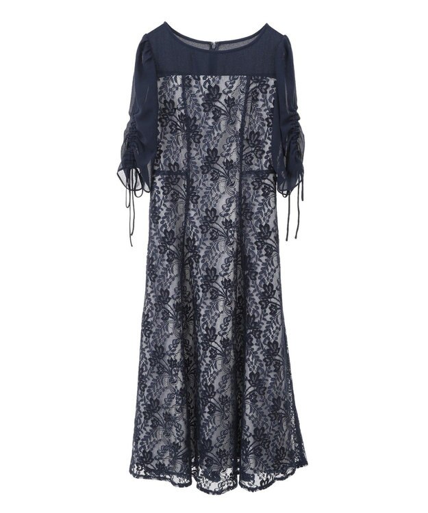 YECCA VECCA レース切替フレアドレス Navy