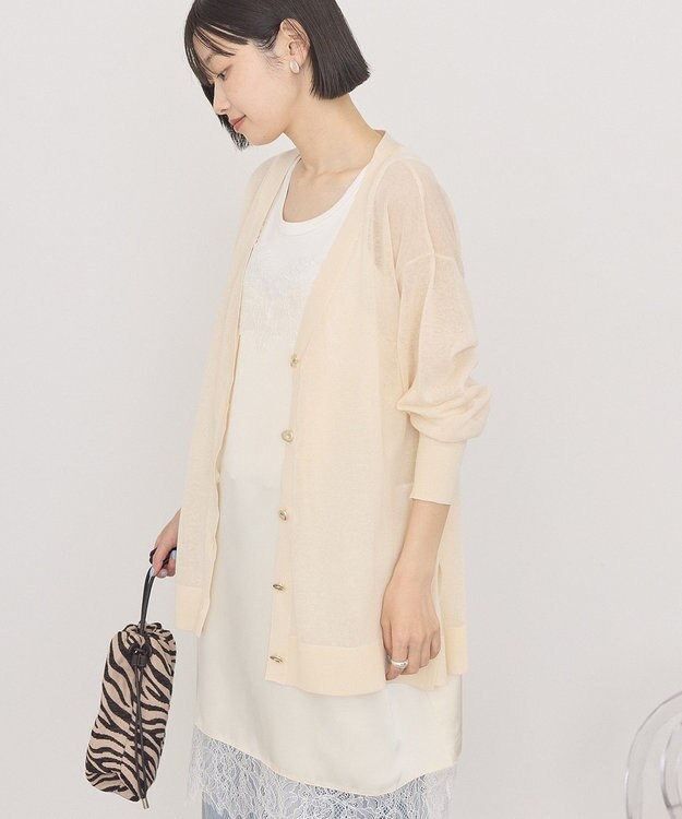 AMERICAN HOLIC メタルボタンシアーVネックカーディガン Ivory