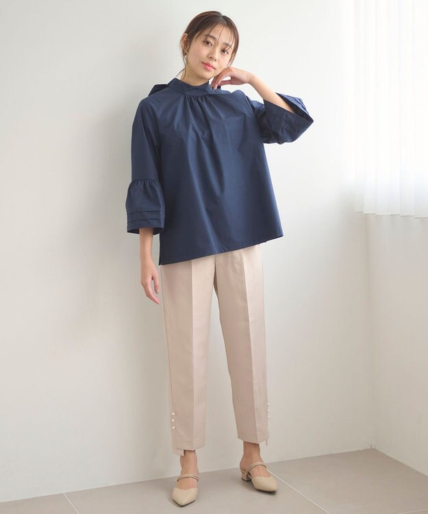 Feroux 【洗える】パールポイントテーパード パンツ ベージュ系