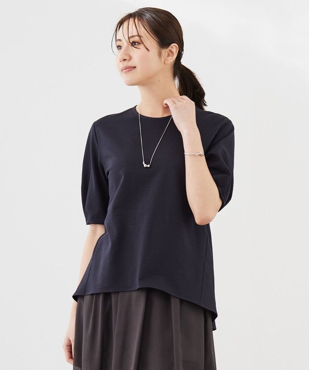 J.PRESS LADIES 【WEB限定カラーあり・抗菌消臭・吸水速乾】サッカージャージー 5分袖 ペプラム カットソー ネイビー系