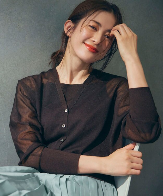 23区 【洗える】シャイニーシアー ドルマンスリーブ カーディガン ダークブラウン系