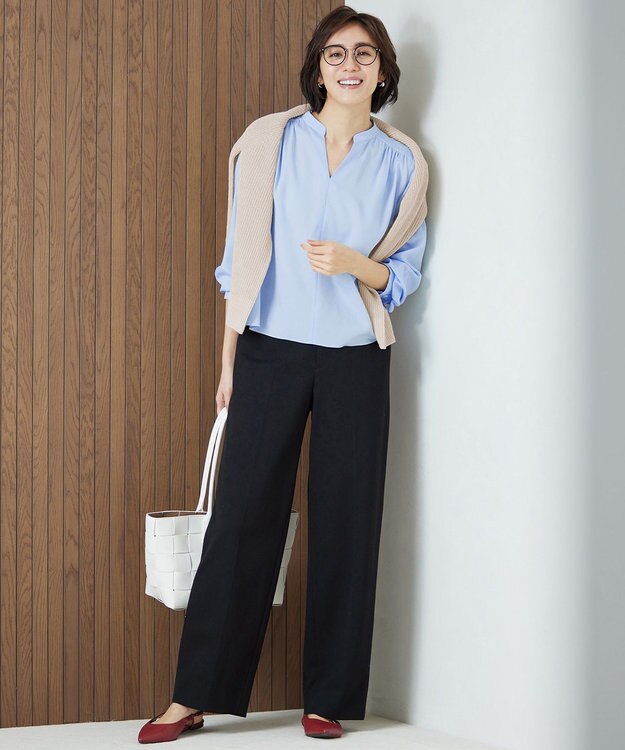 自由区 【WEB限定カラーあり・洗える】リネンミドルゲージボートネック ニット フラックス