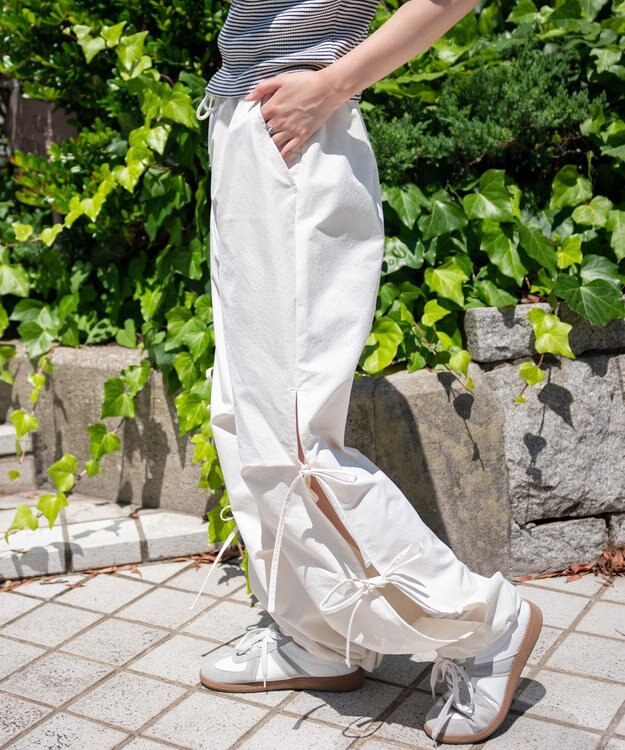 WEGO 【ウエストゴム】サイドリボンパラシュートパンツ オフホワイト