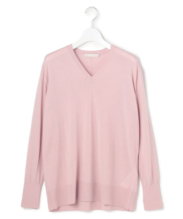 ICB L 【洗える】コンパクトファインウール Vネックニット シェルピンク系