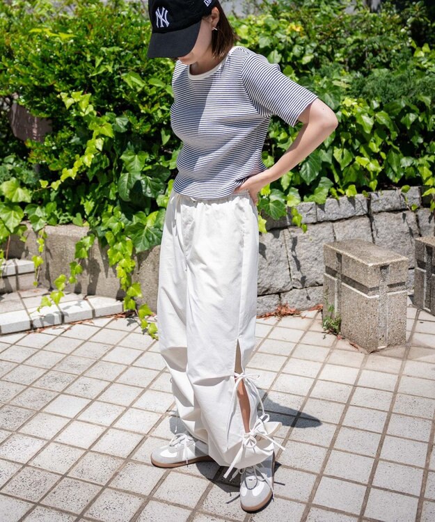 WEGO 【ウエストゴム】サイドリボンパラシュートパンツ オフホワイト