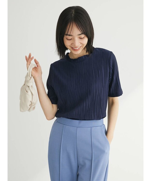 Green Parks プリーツ５分袖プルオーバー Dark Navy