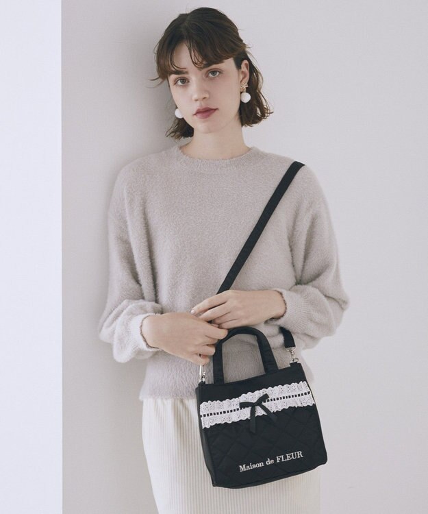 Maison de FLEUR コットンフリル2Wayトートバッグ Black