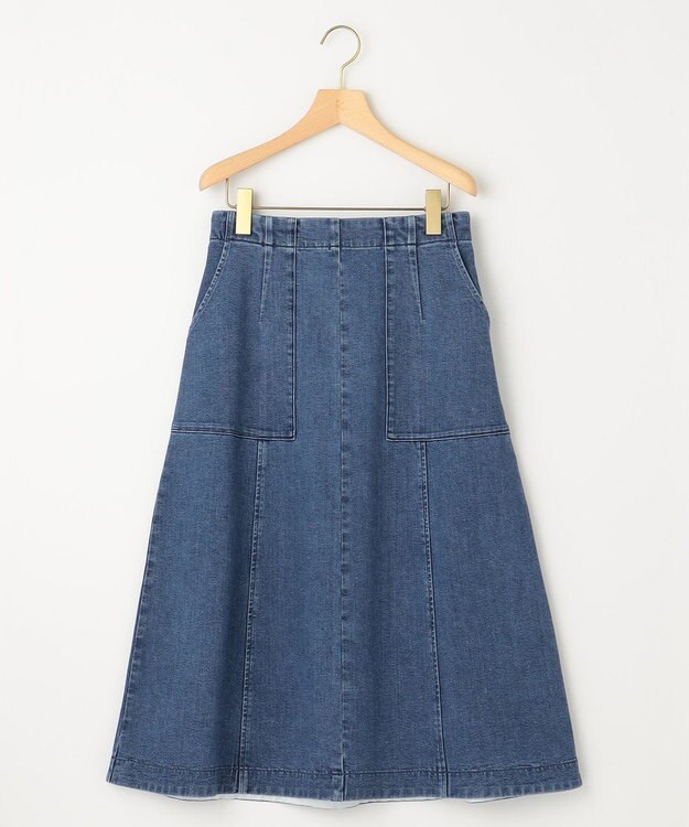 組曲 【ストレッチ】ミッドデニム フレアスカート ユーズドブルー系