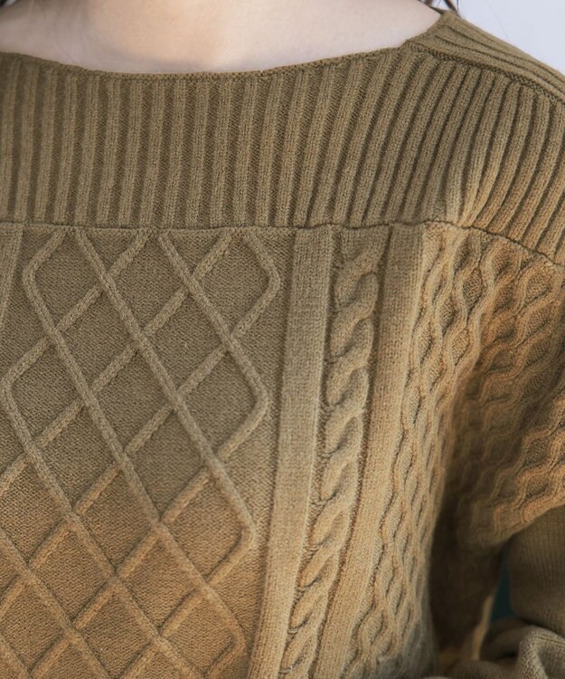 Tiaclasse 【洗える】ケーブル編みドルマンニットトップス カーキ