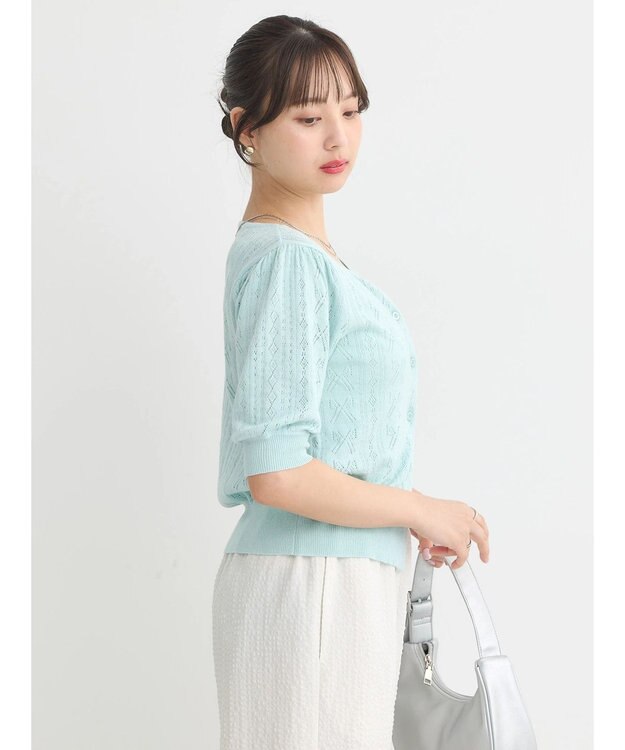 earth music&ecology リボン柄透かし編みニットカーディガン Mint
