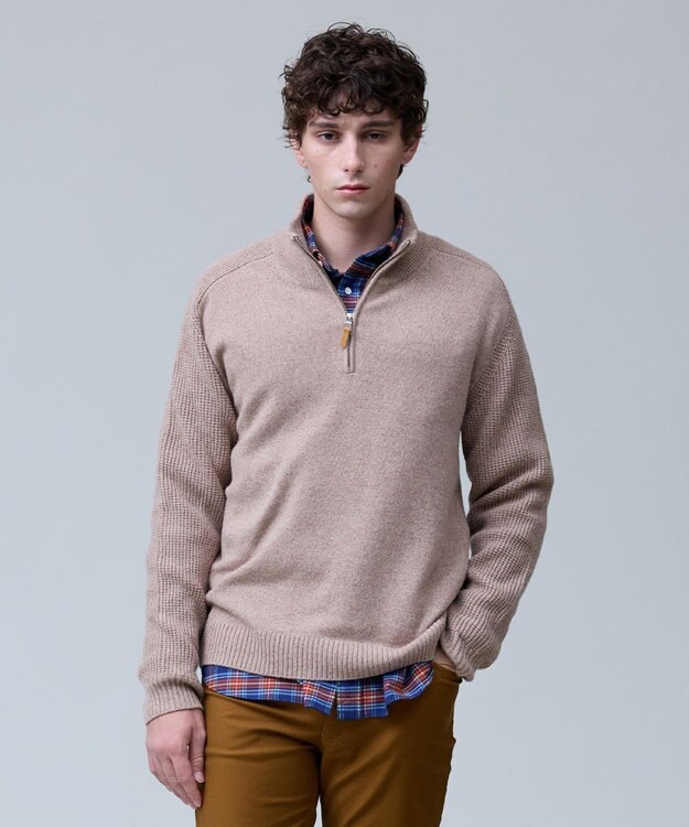 J.PRESS MEN ウール×カシミヤの上質素材【Cash Lamb's Wool】ハーフジップ ニット_25年モデル ベージュ系