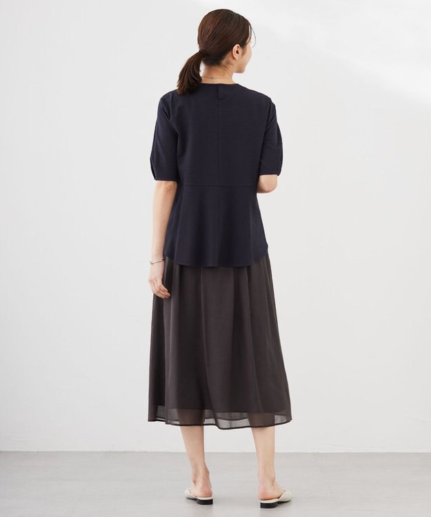 J.PRESS LADIES 【WEB限定カラーあり・抗菌消臭・吸水速乾】サッカージャージー 5分袖 ペプラム カットソー ネイビー系