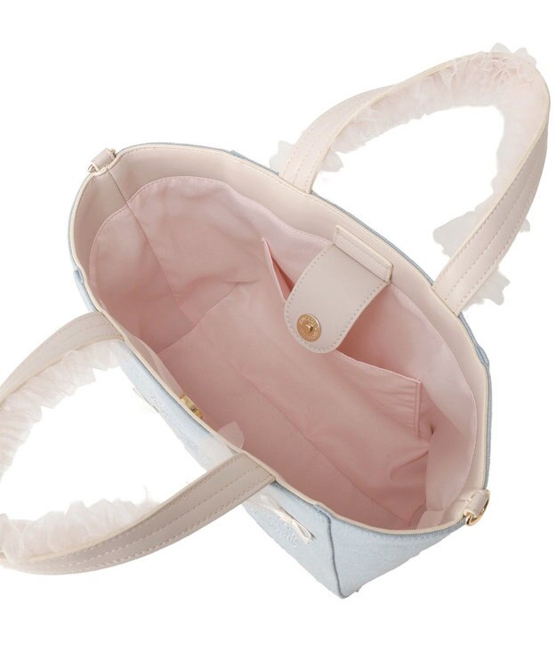 Maison de FLEUR チュールハンドルラインストーンデニムトート Light Blue