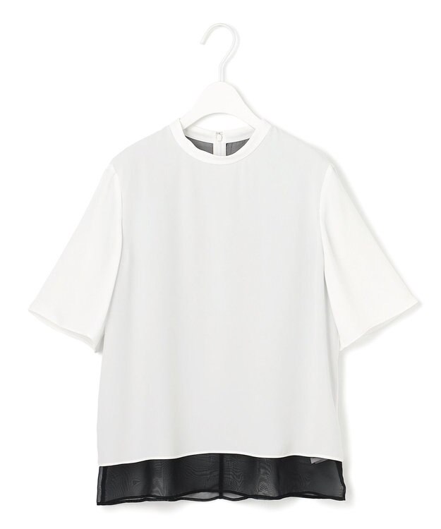 ICB 【UVケア・洗える】BackSatinAmunzen シフォンコンビブラウス オフホワイト×ブラック系