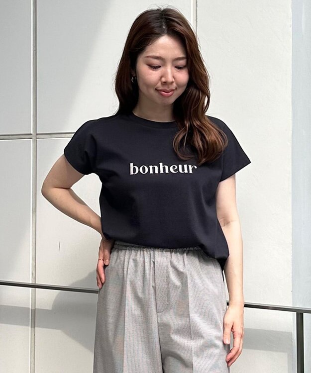 UNFILO BEAUTY FORM ロゴ刺繍フレンチスリーブTシャツ [NEW]ブラック