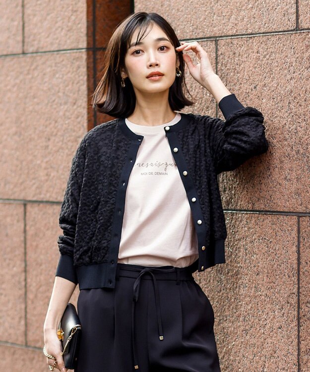 ANY SIS S レーシー ニット ブルゾン ブラック