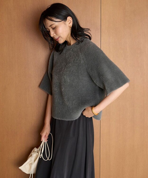 UNFILO L ナイロンシャギー  ハーフスリーブ プルオーバー チャコール