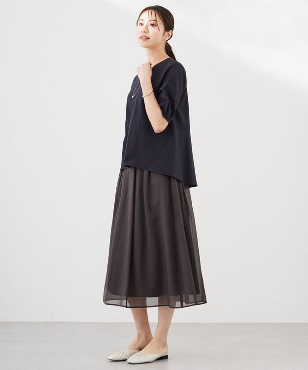 J.PRESS LADIES 【WEB限定カラーあり・抗菌消臭・吸水速乾】サッカージャージー 5分袖 ペプラム カットソー ネイビー系