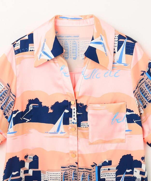 GRACE CONTINENTAL マリンプリントシャツドレス ピンク