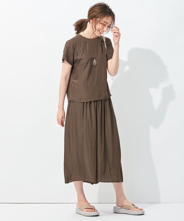 自由区 【セットアップ可/洗える】ブライトサテンライト ジャージーコンビ カットソー ダークブラウン系