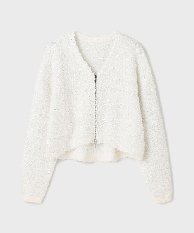 GRACE CONTINENTAL ツイードニットzipカーディガン ホワイト