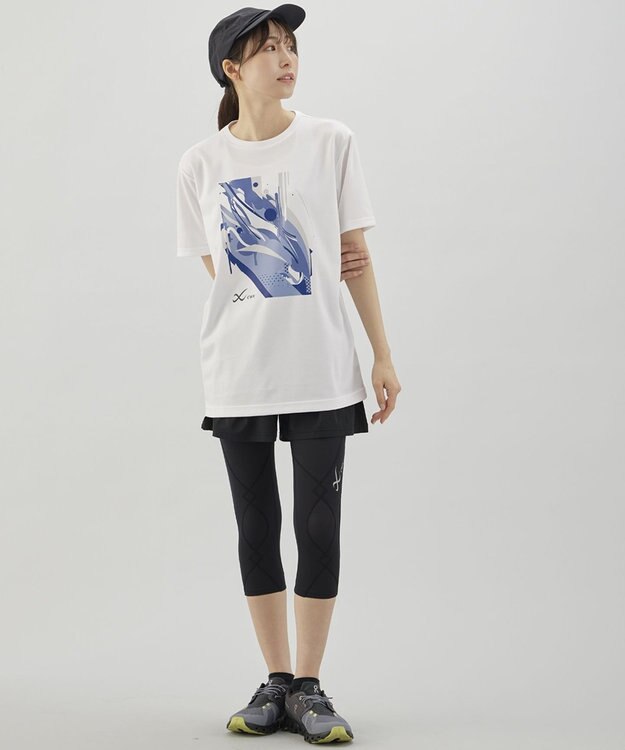 CW-X 【UNISEX】 CW-X トップス Ｔシャツ 半袖 3分袖 Ｕネック メッシュ素材 UVカット率90%以上(本体) ユニセックス DLR195 /ワコール ブルー