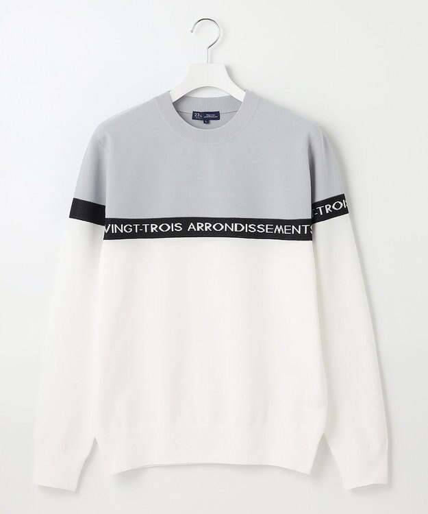 23区GOLF 【MEN】【ウォッシャブル】ロゴライン カラーニット ホワイト系