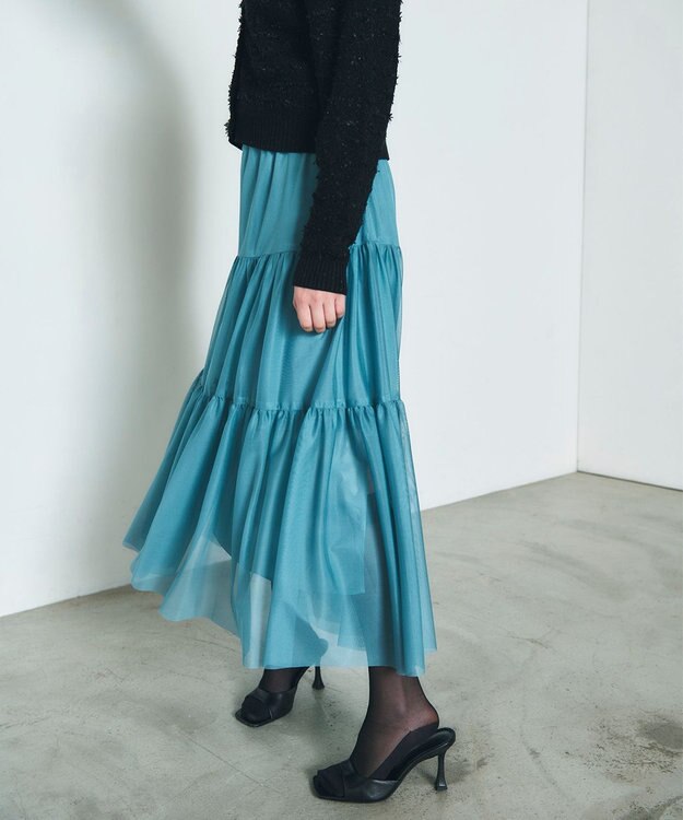 GRACE CONTINENTAL チュールティアードスカート ブルー