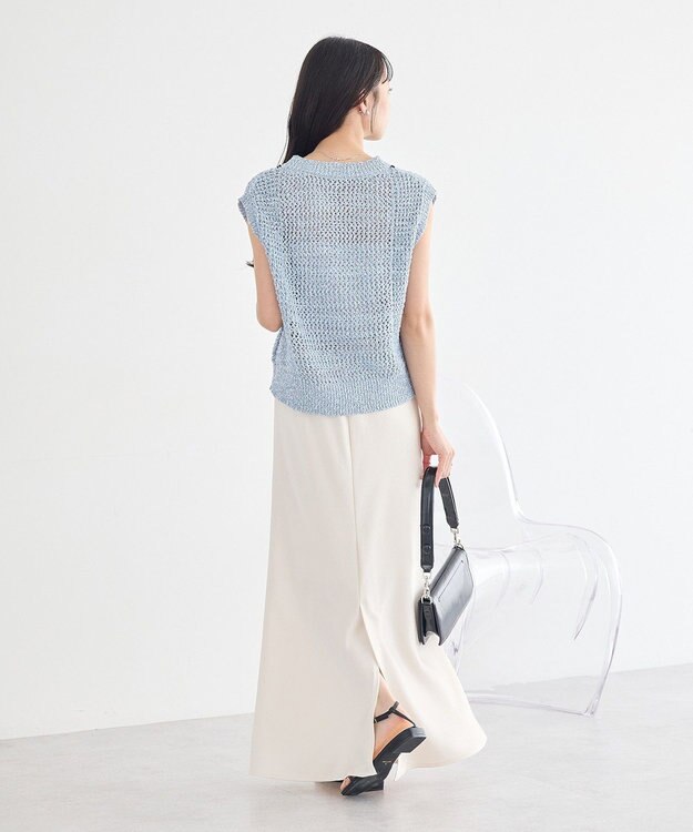 earth music&ecology 配色ラインＭＩＸニットベスト Blue