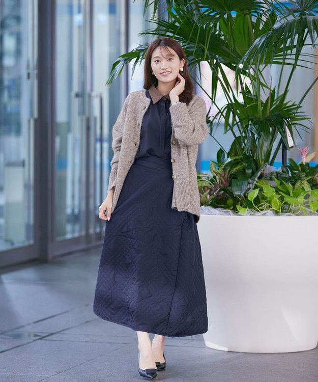 Tiaclasse 【洗える】配色パフスリーブシャツブラウス ネイビー