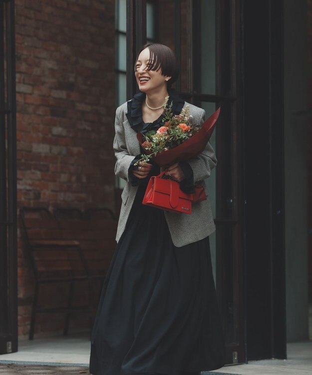 #Newans 【高山都さんコラボ】ダブルギャザーロングスカート ブラック