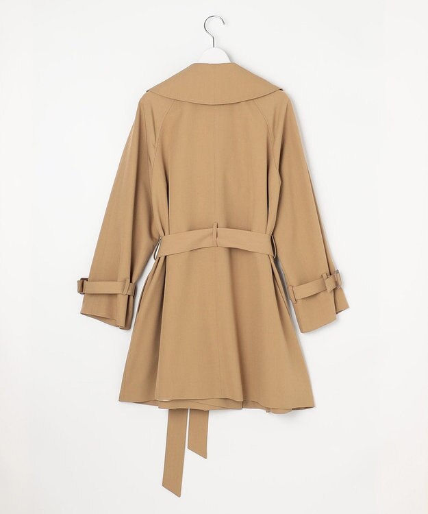 Feroux 【洗える】ラッフルカラーミドル丈 トレンチ キャメル系