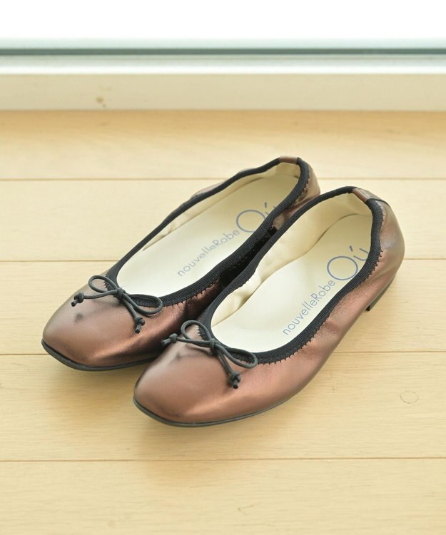 nouvelleRobe Oū 【本革・高反発】Square スクエアトゥ メタリックバレエシューズ ブロンズ