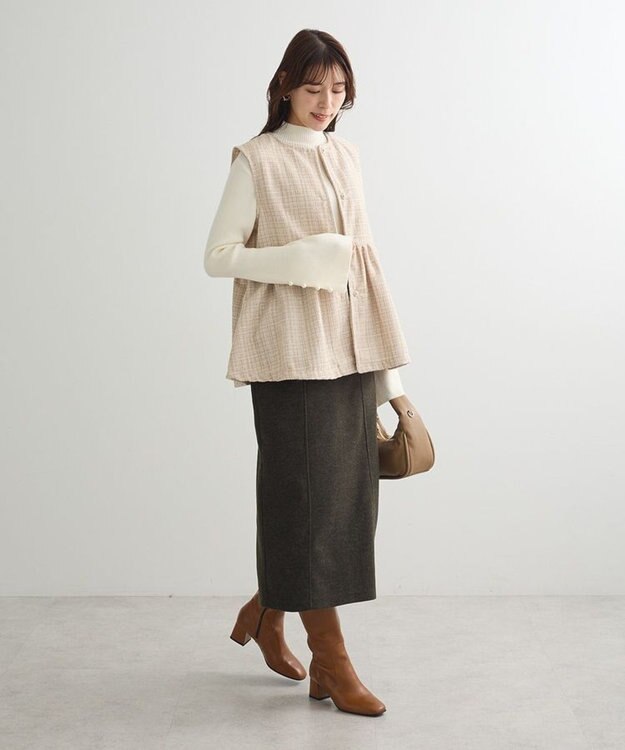 Green Parks ラメツィードペプラムベスト Light Beige